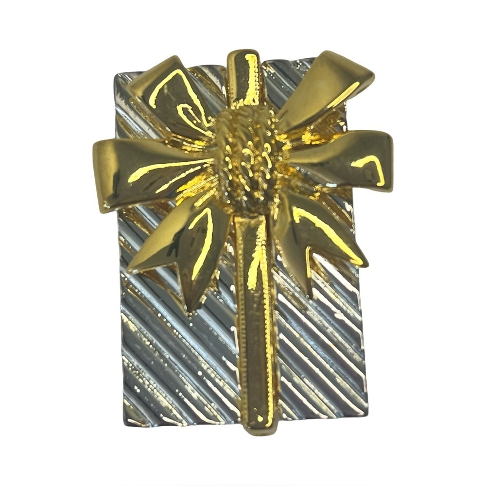 Gold Silver Christmas Holiday Present Brooch